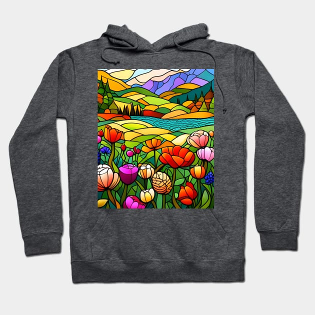 Stained Glass Colorful Mountain Flowers Hoodie by Chance Two Designs